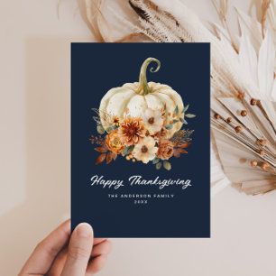 navy blue happy thanksgiving floral card