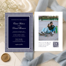 Navy Blue Harlequin Border Photo QR Code Wedding