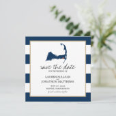 Navy Blue Harwich Cape Cod Map Save the Date (Standing Front)