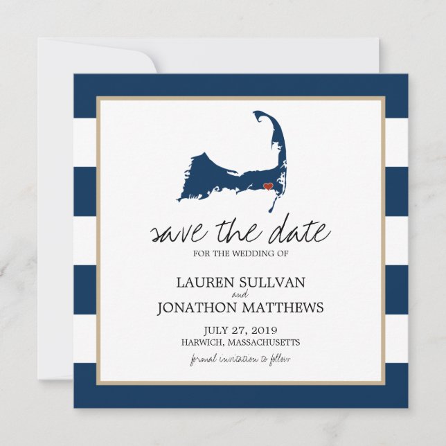 Navy Blue Harwich Cape Cod Map Save the Date (Front)
