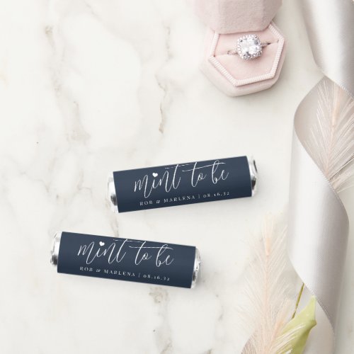 Navy Blue  Heart Calligraphy Personalized Wedding Breath Savers Mints