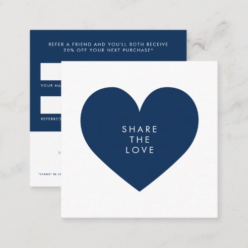 Navy Blue Heart Minimalist Share the Love Business Referral Card