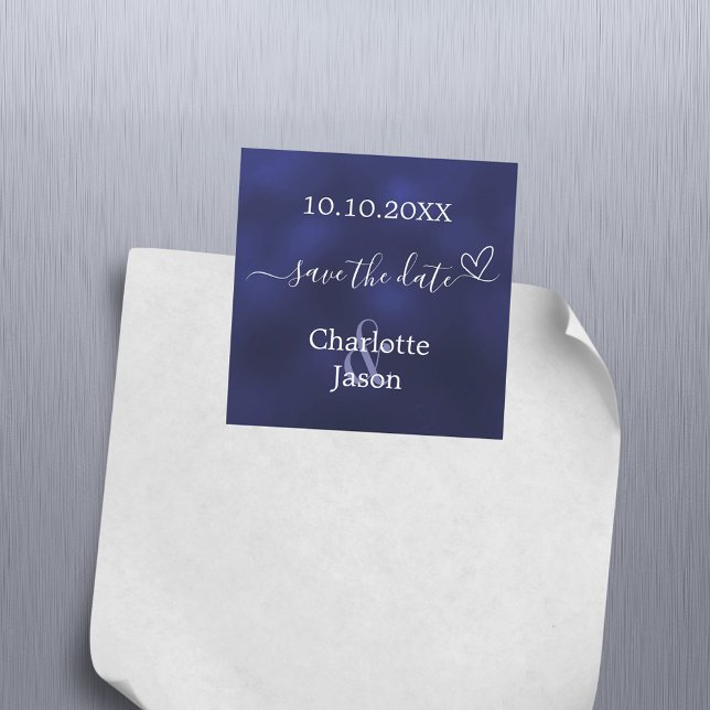 Navy blue heart wedding Save the Date magnet (Creator Uploaded)