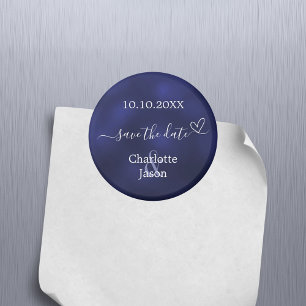 Navy blue heart wedding Save the Date magnet
