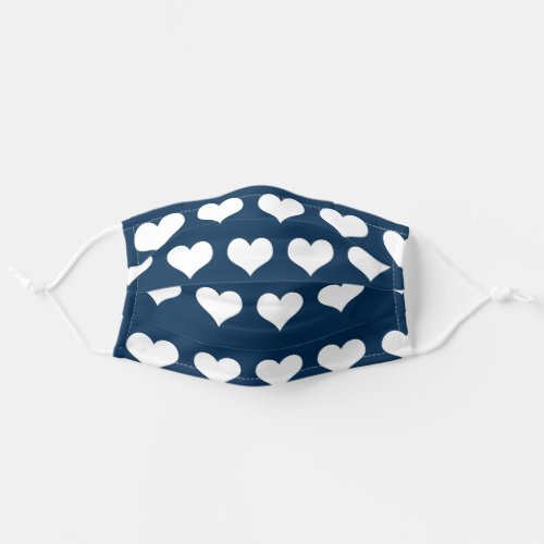 Navy Blue Hearts Adult Cloth Face Mask