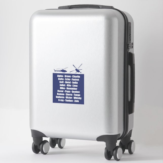 Navy Blue Helicopter Phonetic Alphabet Cool Sticker (Suitcase)