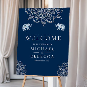 Navy Blue Henna Indian Wedding Welcome Sign