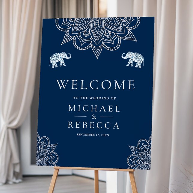 Navy Blue Henna Indian Wedding Welcome Sign (Creator Uploaded)