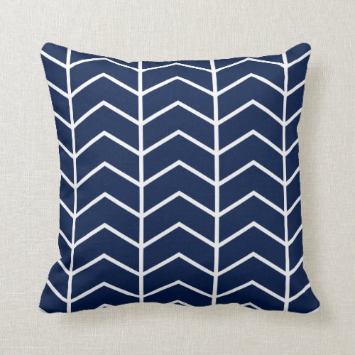 Navy Blue Herringbone Chevron Throw Pillow