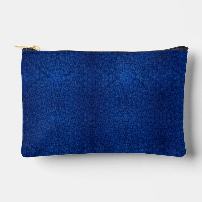 Navy blue hexagon pattern textured accessory pouch (Front)