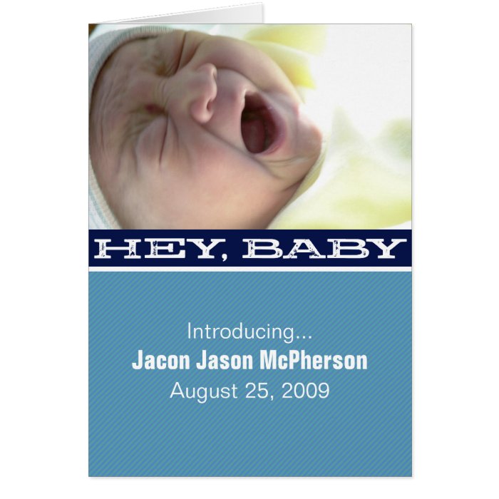 Navy Blue Hey, Baby Birth Announcement Greeting Card