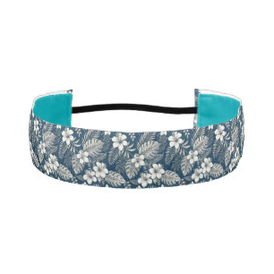Navy Blue Hibiscus Monstera Tropical Botanical Athletic Headband