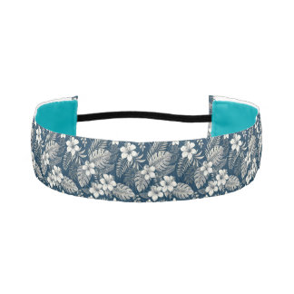 Navy Blue Hibiscus Monstera Tropical Botanical Athletic Headband