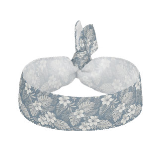 Navy Blue Hibiscus Monstera Tropical Botanical Elastic Hair Tie