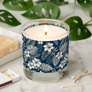 Navy Blue Hibiscus Monstera Tropical Botanical Scented Candle