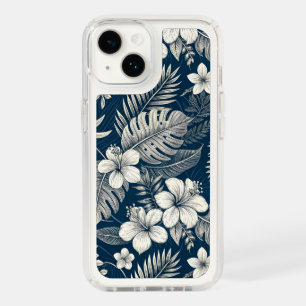 Navy Blue Hibiscus Monstera Tropical Botanical Speck iPhone 14 Case