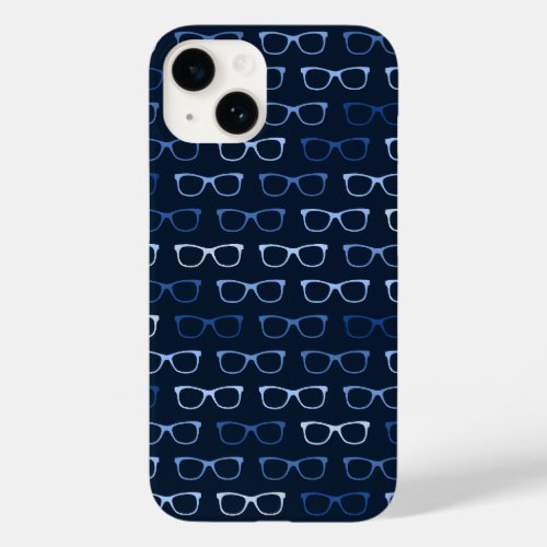 Navy Blue Hipster Glasses Pattern Geeky Case_Mate iPhone 14 Case