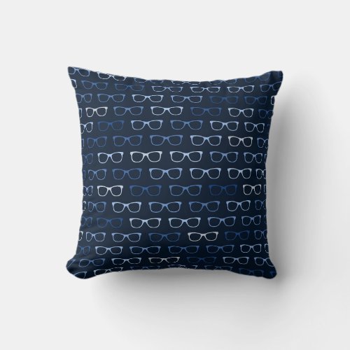 Navy Blue HIpster Glasses Pattern Throw Pillow