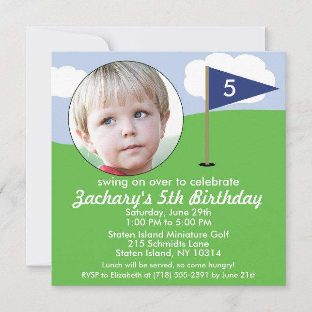 Navy Blue Hole in One Photo Mini Golf Party Invitation (Front)