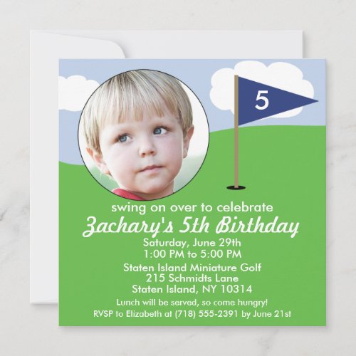 Navy Blue Hole in One Photo Mini Golf Party Invitation