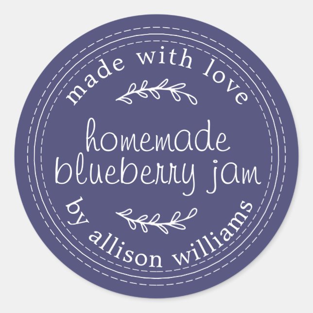 Navy Blue Homemade Blueberry Jam Label (Front)