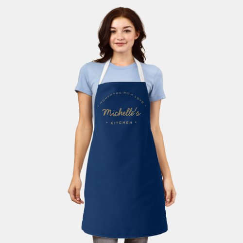 Navy Blue Homemade with love custom Name kitchen Apron