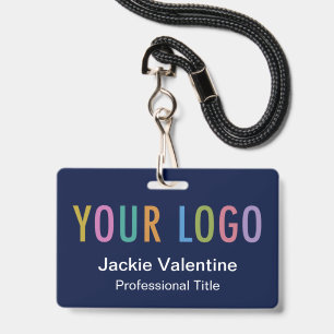 Navy Blue Horizontal Name Badge with Lanyard