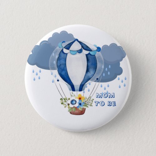 Navy Blue Hot Air Balloon Boy Baby Shower Button