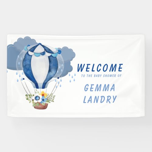 Navy Blue Hot Air Balloon Boy Baby Shower Welcome Banner