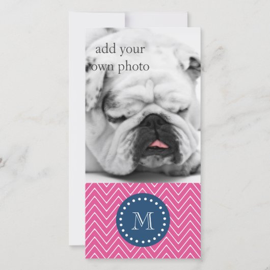Navy Blue, Hot Pink Chevron Pattern, Your Monogram (Front)