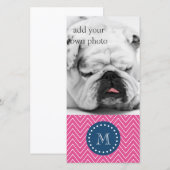 Navy Blue, Hot Pink Chevron Pattern, Your Monogram (Front/Back)