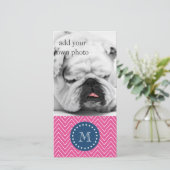 Navy Blue, Hot Pink Chevron Pattern, Your Monogram (Standing Front)