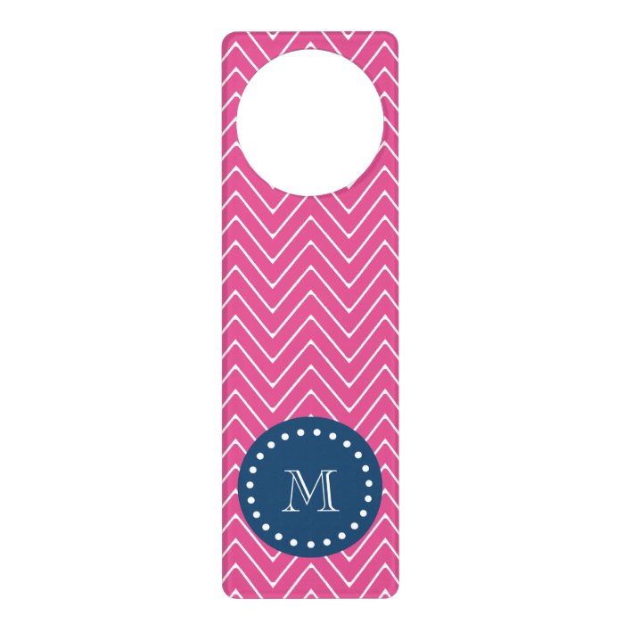 Navy Blue, Hot Pink Chevron Pattern, Your Monogram Door Hangers