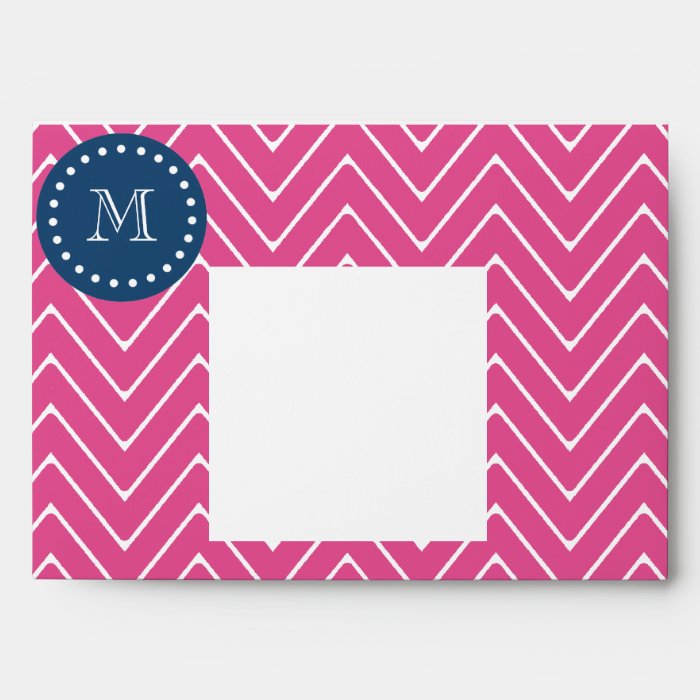 Navy Blue, Hot Pink Chevron Pattern, Your Monogram Envelope