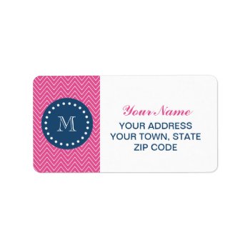 Navy Blue  Hot Pink Chevron Pattern  Your Monogram Label by GraphicsByMimi at Zazzle