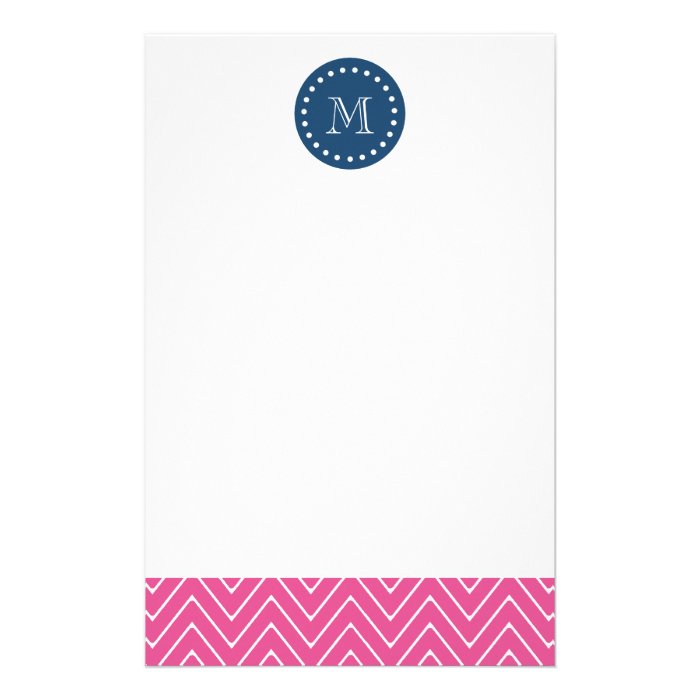 Navy Blue, Hot Pink Chevron Pattern, Your Monogram Custom Stationery