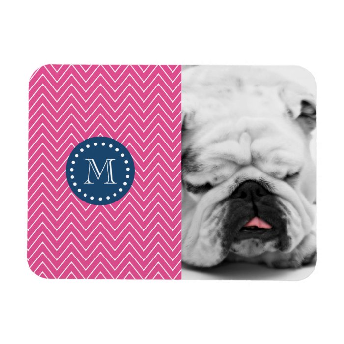 Navy Blue, Hot Pink Chevron  Your Monogram Flexible Magnet