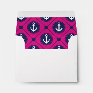 Navy Blue Hot Pink Nautical Anchor Envelope