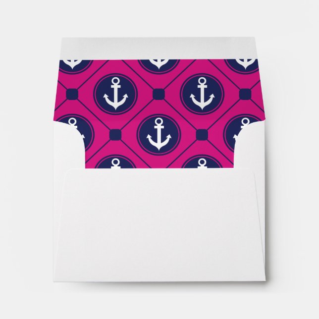 Navy Blue Hot Pink Nautical Anchor Envelope (Back (Bottom))