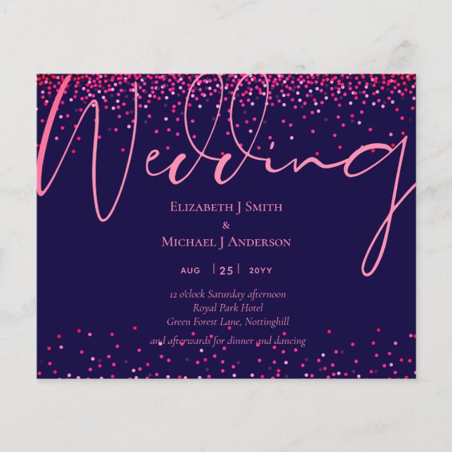 Navy Blue Hot Pink Wedding Invites (Front)