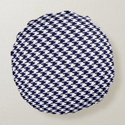 Navy Blue Houndstooth Pattern Round Pillow