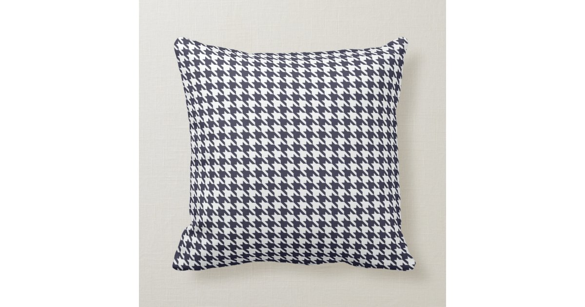Navy Blue Houndstooth Throw Pillow