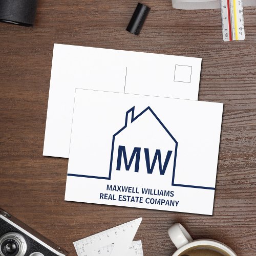 Navy Blue House Real Estate Company Marketing Postcard