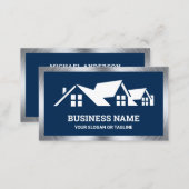 Navy Blue House Roofing Construction Roofer Business Card (Front/Back)