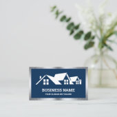 Navy Blue House Roofing Construction Roofer Business Card (Standing Front)