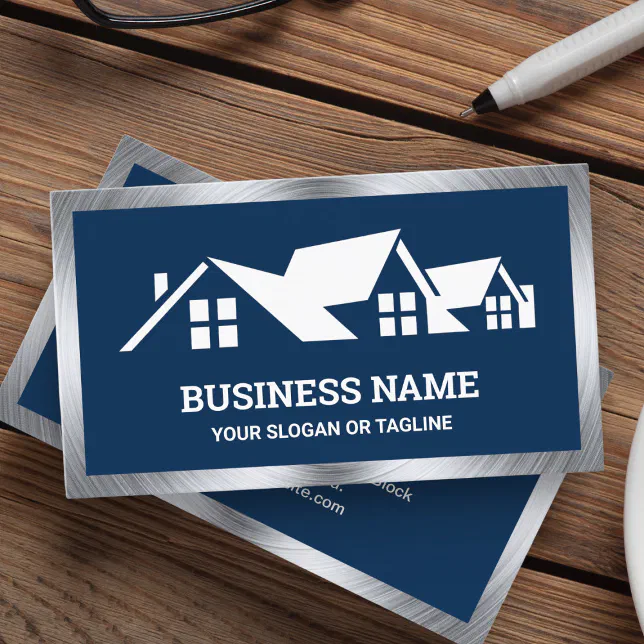 Navy Blue House Roofing Construction Roofer Business Card | Zazzle