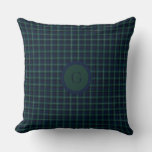 Navy Blue, Hunter Green Tartan Plaid Monogrammed Throw Pillow