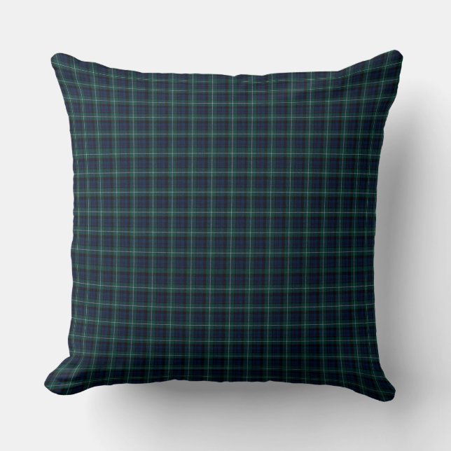 Navy Blue, Hunter Green Tartan Plaid  Throw Pillow (Front)