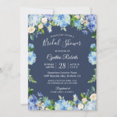 Navy Blue Hydrangea Floral Gorgeous Bridal Shower Invitation (Front)