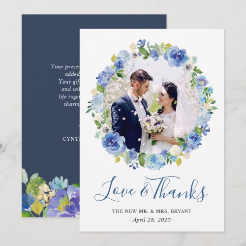 Navy Blue Hydrangea Floral Wreath Photo Thank You